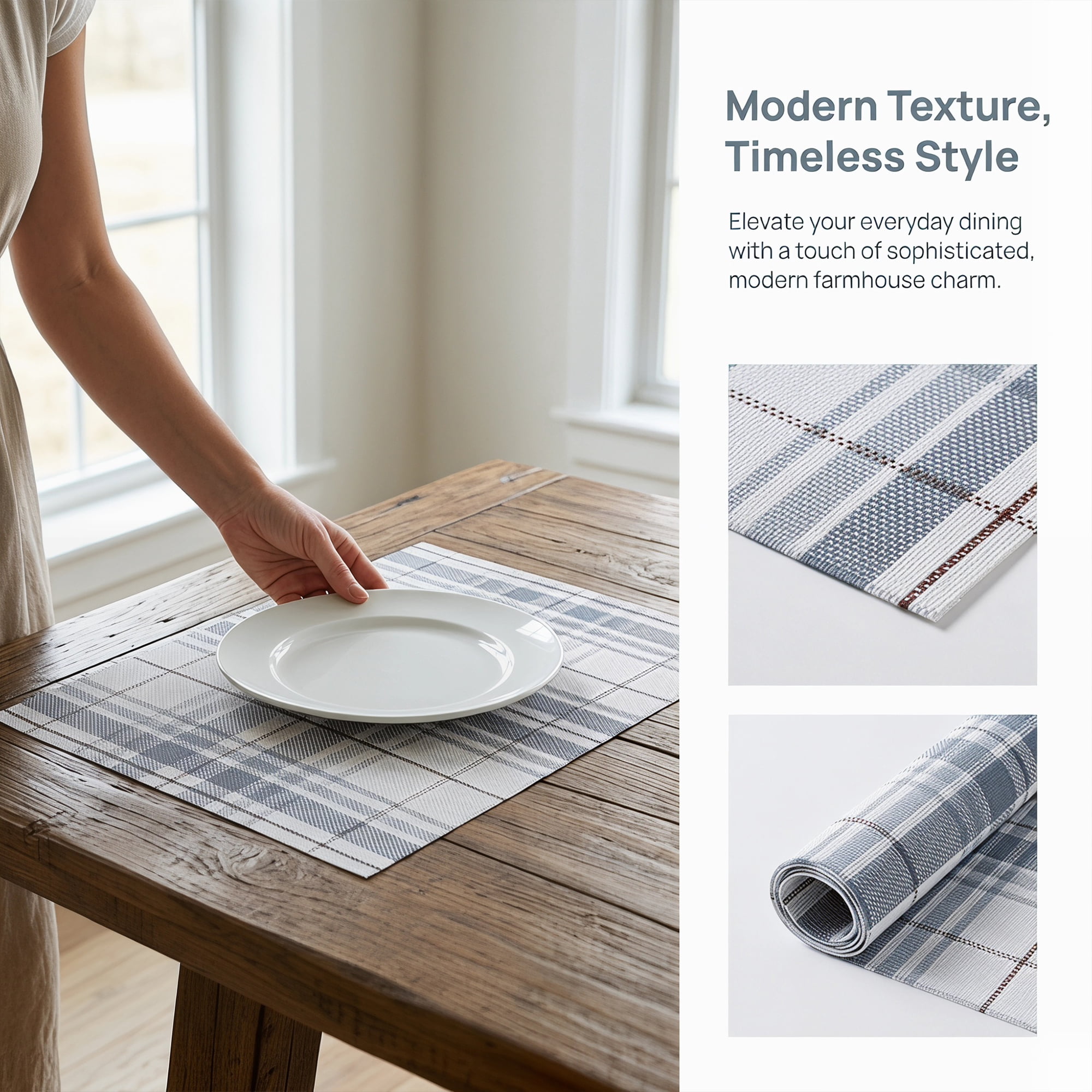 Unique Bargains Placemats Set of 6 Placemats for Kitchen Dining Table Washable Gray Blue