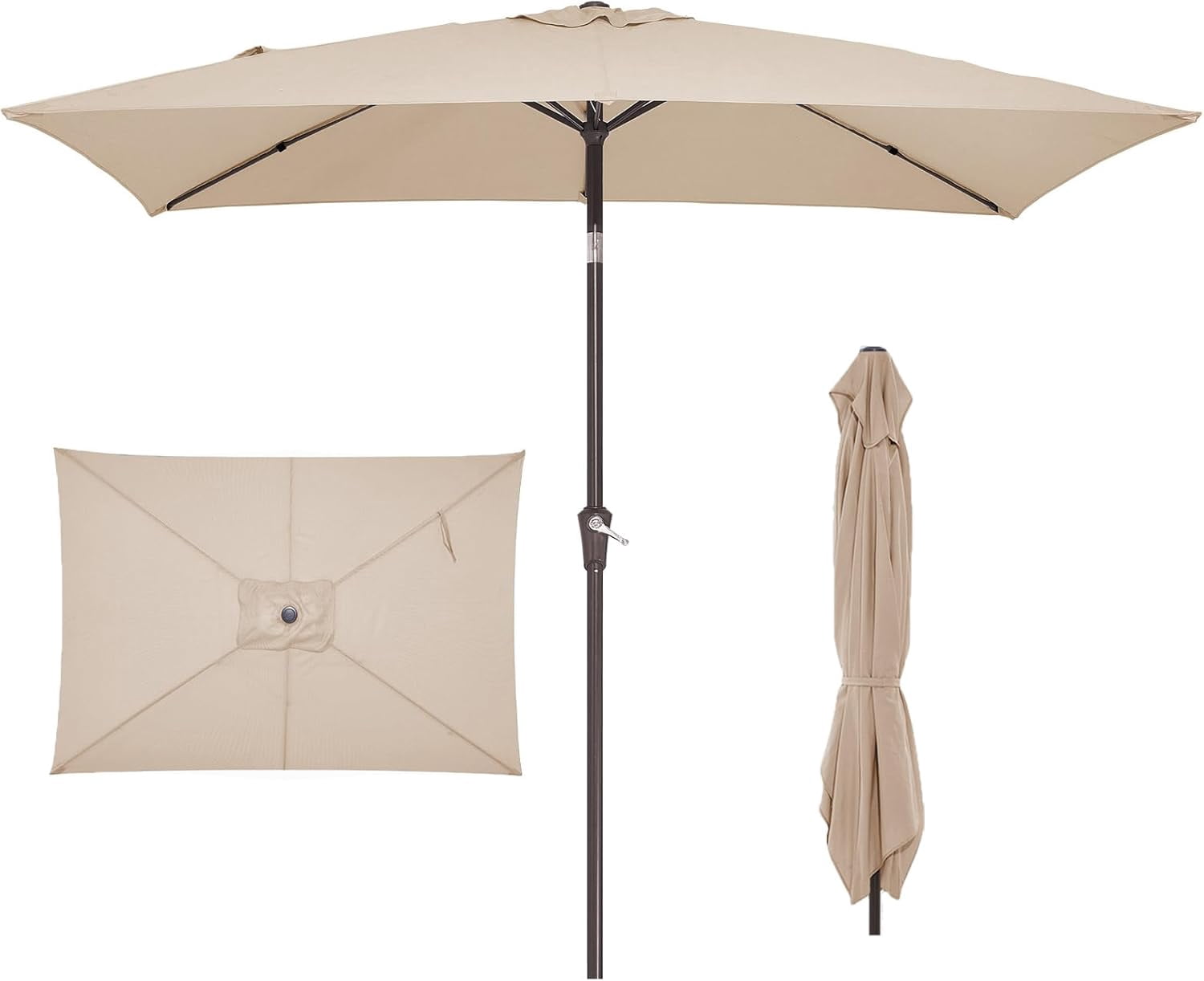 6.5x10 ft Rectangular Patio Umbrellas Outdoor Umbrella with Push Button Tilt and Crank, Market Table Umbrella 6 Sturdy Ribs UV Protection for Poolside Garden Backyard Deck, Black-White Stripe
