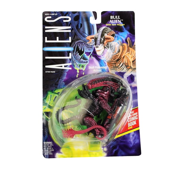 Aliens - Bull Alien Action Figurewith Face Hugger and Skull Ramming Action, 16 Page Dark Horse Comic Book Inside by Kenner