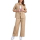 thumbnail image 2 of Conjunto de lino de 2 piezas para mujer INSPIRE CHIC, camisa de botones y pantalones de pierna ancha con cordón, atuendo casual XS caqui, 2 of 6