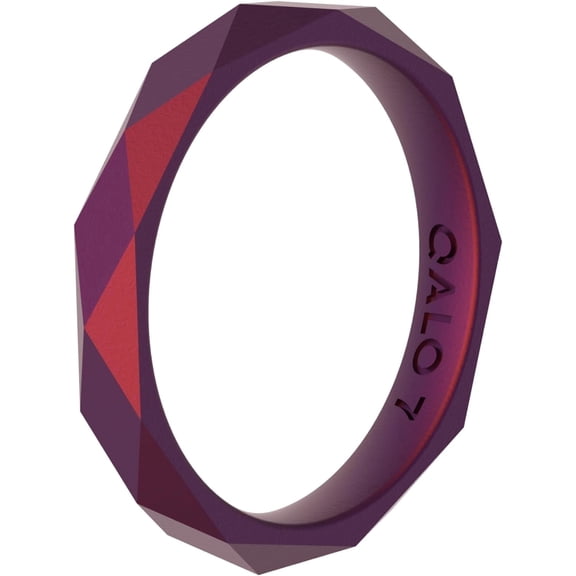 QALO Women's Holographic Red Geo Stackable Silicone Ring – Durable Wedding Bands with Flexible Comfortable Fit – Skin-Friendly and Lightweight Design – Size 06