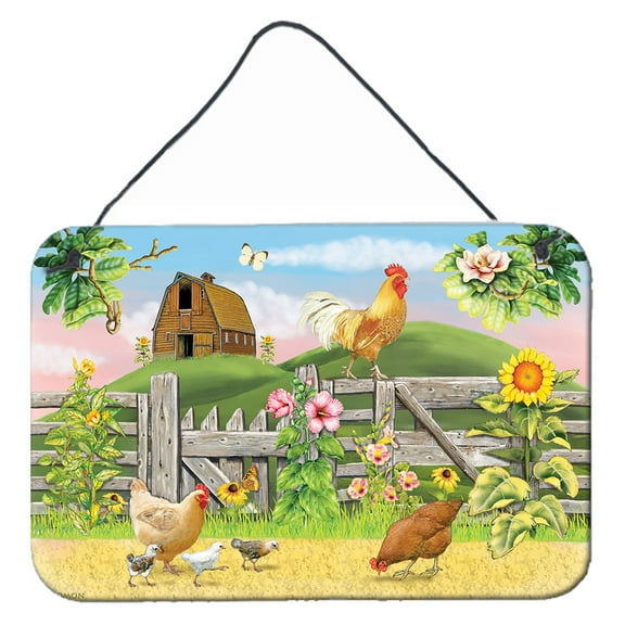Carolines Treasures PRS4037DS812 Rooster On Fence Wall or Door Hanging Prints  8x12 multicolor