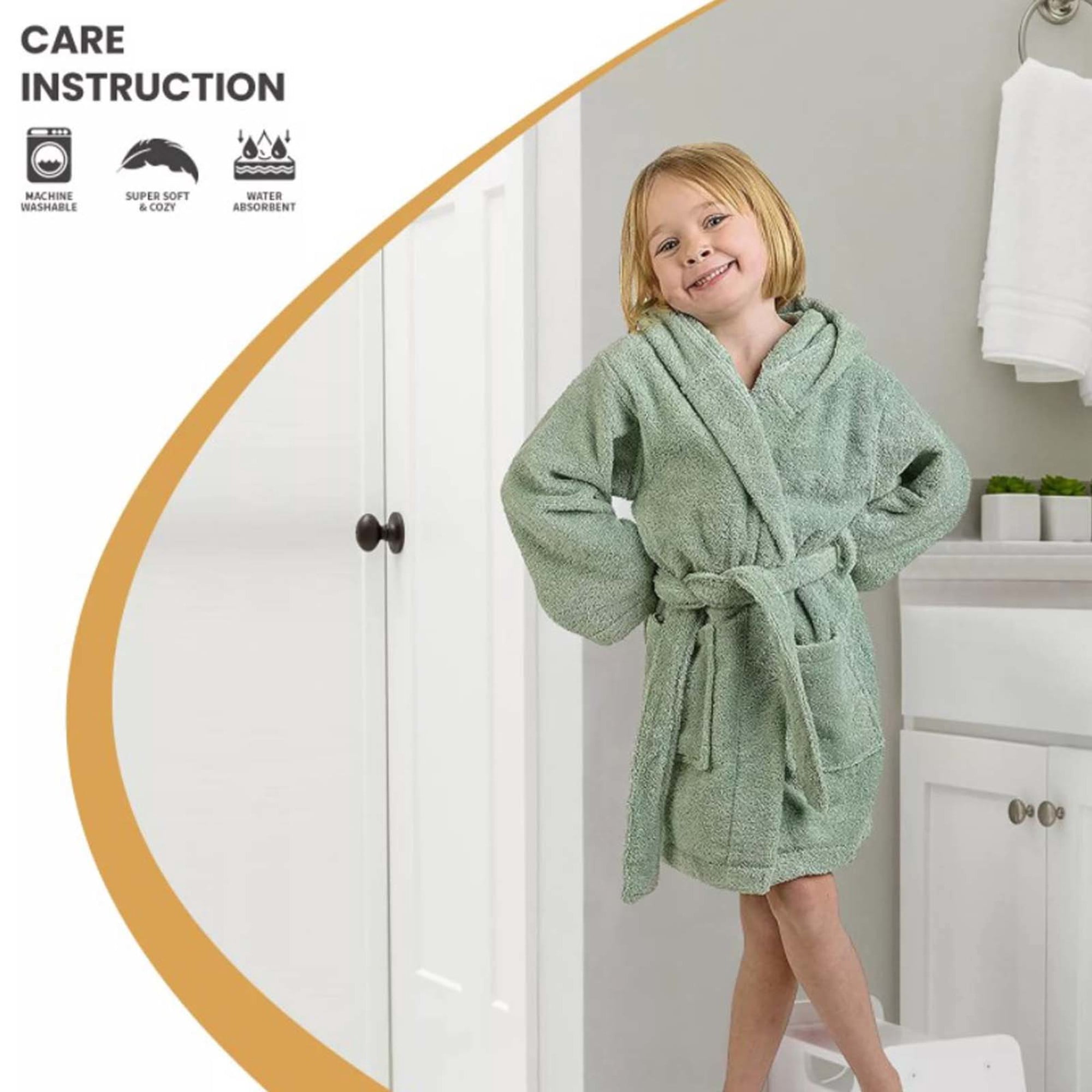 Cotton Terry Kids Unisex Hooded Bath Robe, Large, White