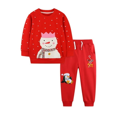 Vividxx Toddler Girl Outfits Winter 2 Piece Snowman Embroidery Hoodie And Pants Toddler Casual Playwear With Bottom 1-2 Years