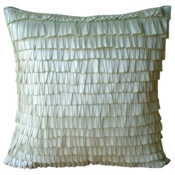 Pillow Cover, Ivory Accent Pillow, Ribbon Art Work Textured Pillow Cover, Pillow Cover 20x20 inch (50x50 cm), Geometric Pillow Cover, Square Silk Pillow, Modern, Solid - Vintage World