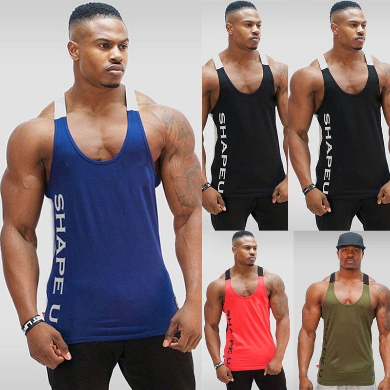 Men Gym Workout Bodybuilding Tank Top Solid Cotton Stringer Sleeveless Shirt 