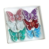 B Glitter Butterfly Christmas Tree Clip On Ornaments Set Of 6 For Diy Holiday Home Wedding Party Decoration Style B