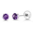 thumbnail image 5 of Gem Stone King Platinum Purple Amethyst Stud Earrings for Women Men (0.50 Cttw, Gemstone February Birthstone, Round 4MM), 5 of 6