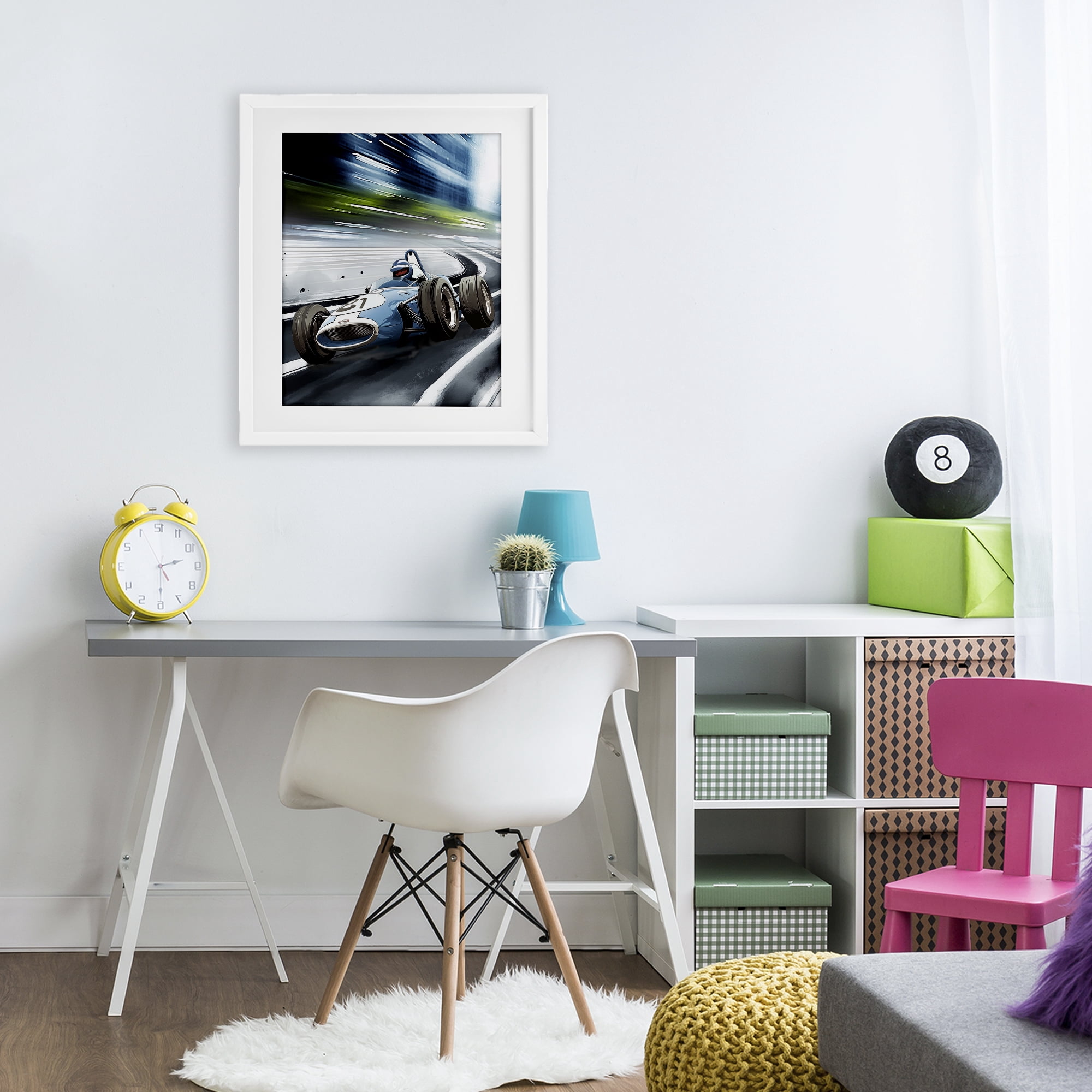 Stupell Industries Speeding Racecar Driver White Framed Print Under Glass, design by Christine Simpson Art