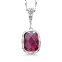 Gem Stone King 925 Sterling Silver Created Ruby Pendant Necklace for Women (2.30 Cttw, 13X9MM Cushion Checkerboard Cut, 18 inch Chain)