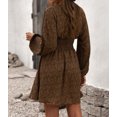 thumbnail image 3 of Femmes Brun V Cou Ballon Manches Smocked Taille Imprimé Mini-Robe, 3 of 11
