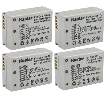 Kastar 4-Pack NB-7L Battery Replacement for Canon NB-7L NB7L NB-7LH NB7LH Battery canon CB-2LZ CB-2LZE Charger