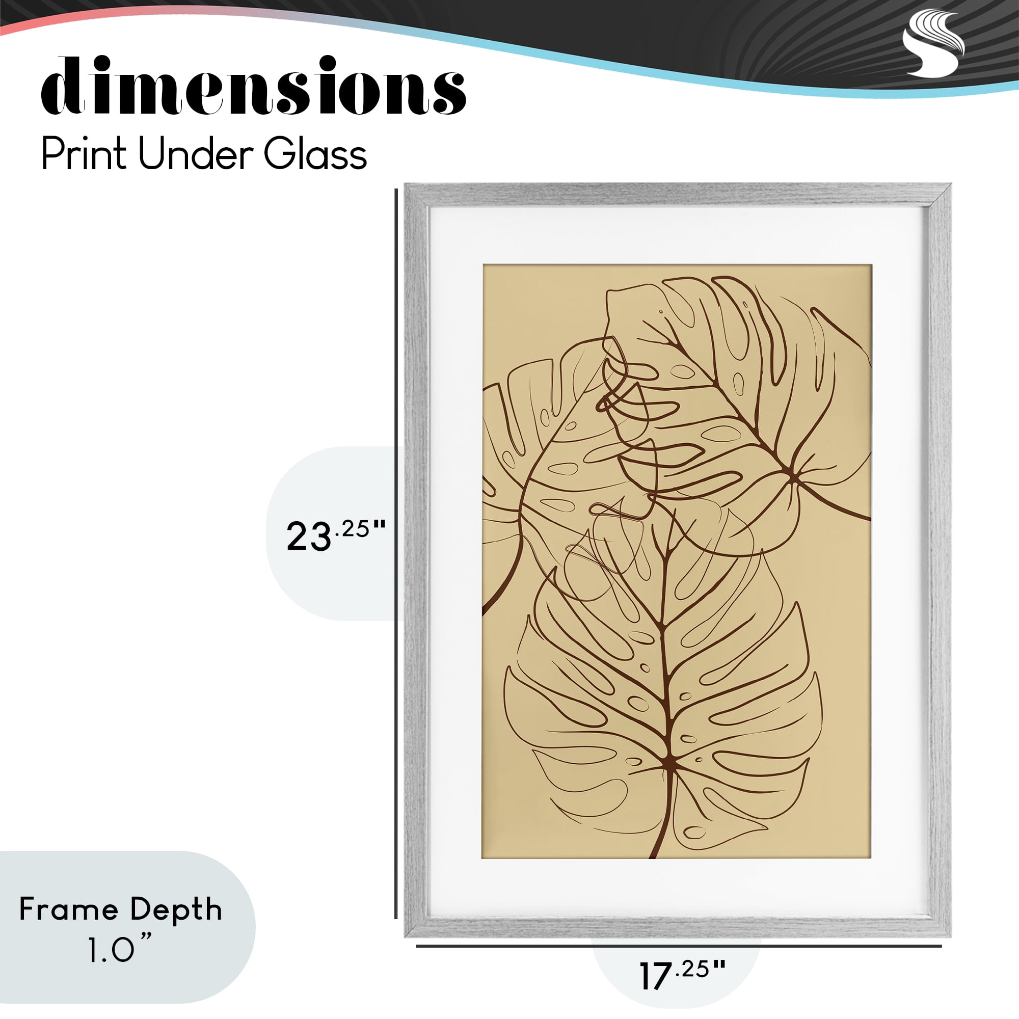 Stupell Industries Autumn Monstera Leaf Contour Gray Framed Print Under Glass, design by Martina Pavlova