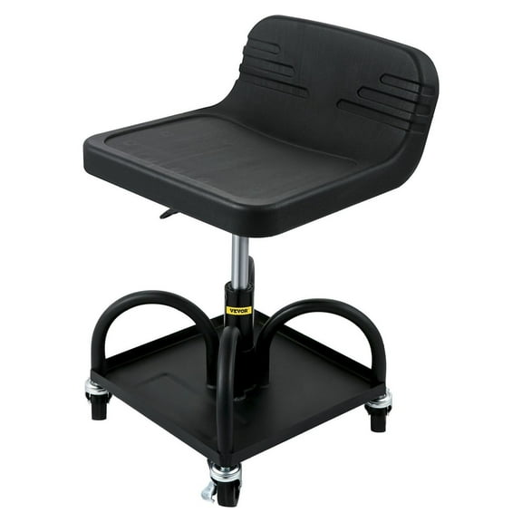 Rolling Garage Stool, 300LBS Capacity, Adjustable Height from 15.7 in to 20.5 in, Mechanic Seat with 360-degree Swivel Wheels and Tool Tray, for Workshop, Auto Repair Shop, Black Default