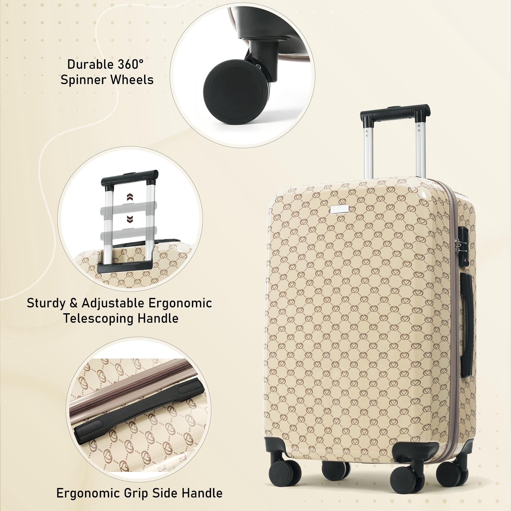 Euroco 5 Piece Luggage Sets,Hardside Suitcase Set with TSA Lock & Spinner Wheels,Lightweight Durable Travel Luggage for Men Women,14/16/20/24/28 Inch,Khaki