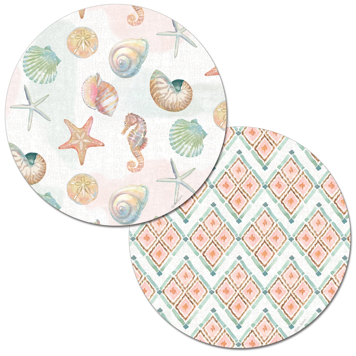 WipeClean Round Reversible Shaped Placemats, Watercolor Coast, Set of