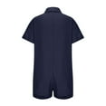thumbnail image 6 of HAPIMO Cotton Linen Shorts Jumpsuit Rompers Overalls for Women Summer Short Sleeve Lapel Relaxed Trousers Fashion Solid Casual Button Workout Blue L, 6 of 6
