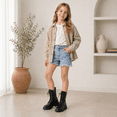 thumbnail image 5 of Girls Combat Boots, Lace-Up Mid-Calf Riding Boots with Side Zipper and Lug Sole, Little/Big Kids, 5 of 6