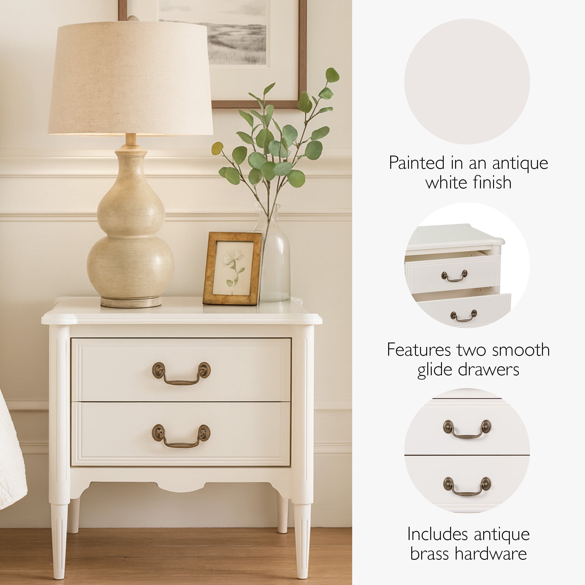 Design House Oxford End Table with Drawers, Antique White