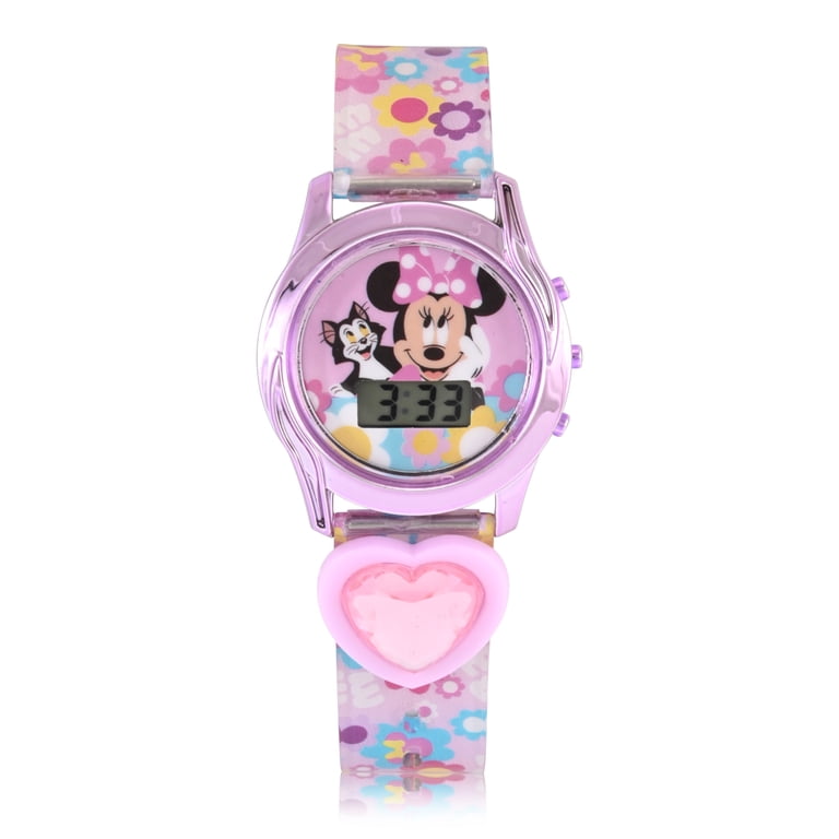 DISNEY MINNIE MOUSE WATCH WITH DENIM BAND WITH STITCHED PINK HEARTS Disney Minnie Mouse Female Child Pink and Purple LCD Watch  main image 3