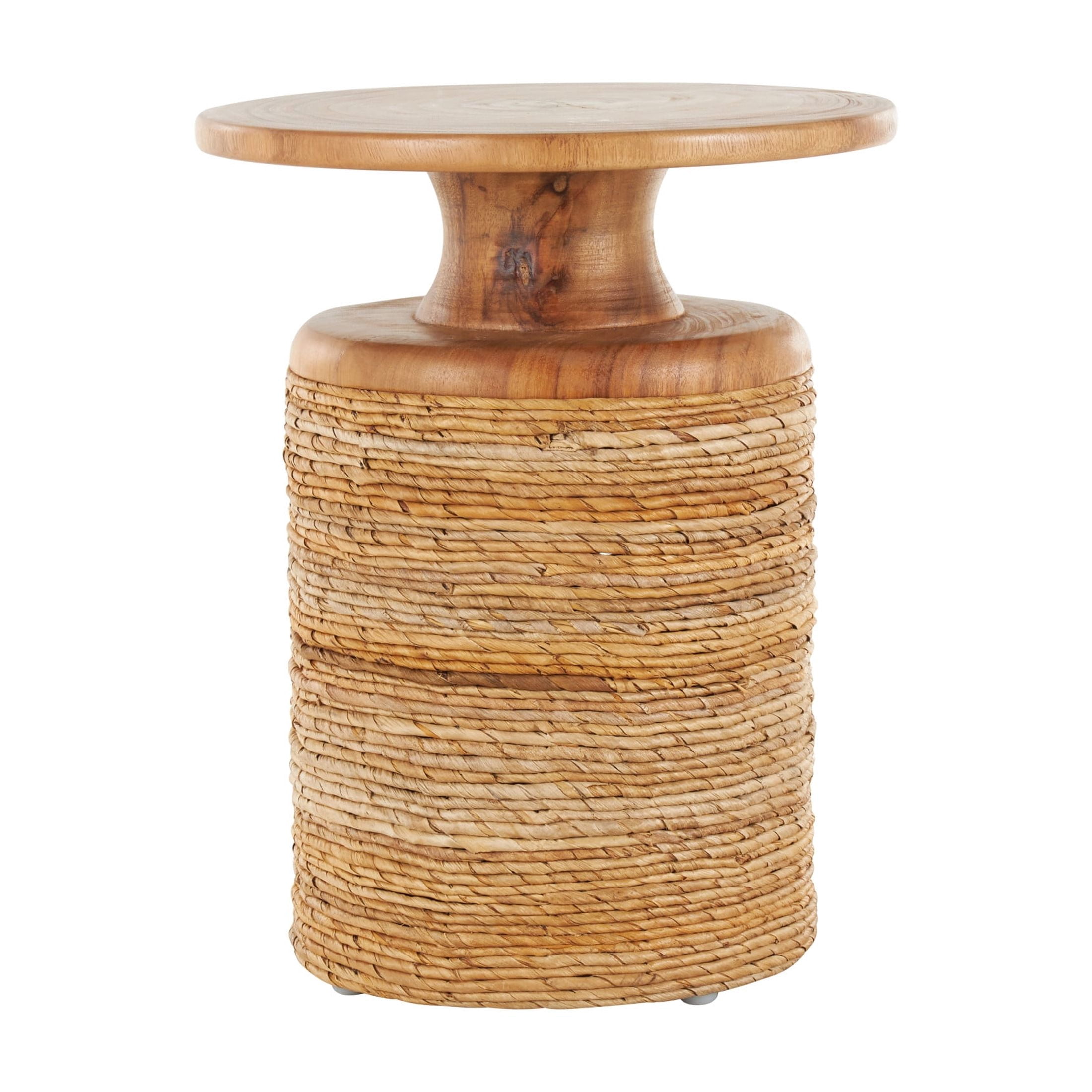 DecMode 16" x 20" Brown Banana Leaf Handmade Woven Accent Table with Wooden Tabletop, 1-Piece