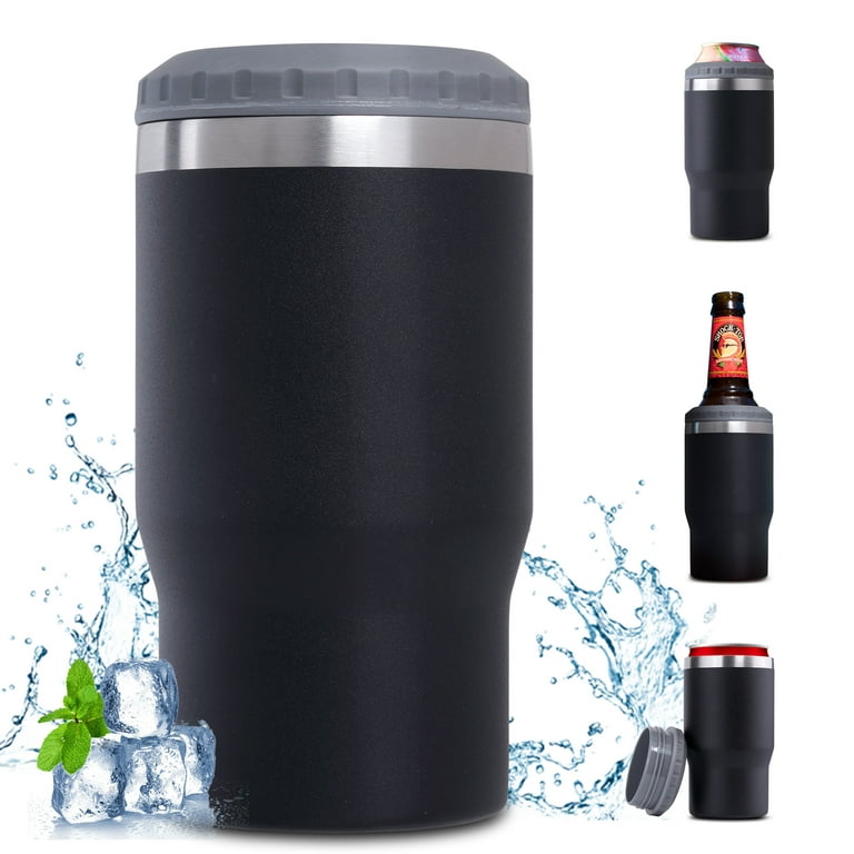 4n1 Stainless Steel Tumbler Beer Bottle Koozie Slim Can Insulated Cup Mug  Black