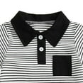 thumbnail image 5 of Toddler Boy Summer Clothes Striped Short Sleeve Button Shirt Tops Solid Shorts Set 2Pcs Casual Outfit with Pockets,Black, 5 of 6