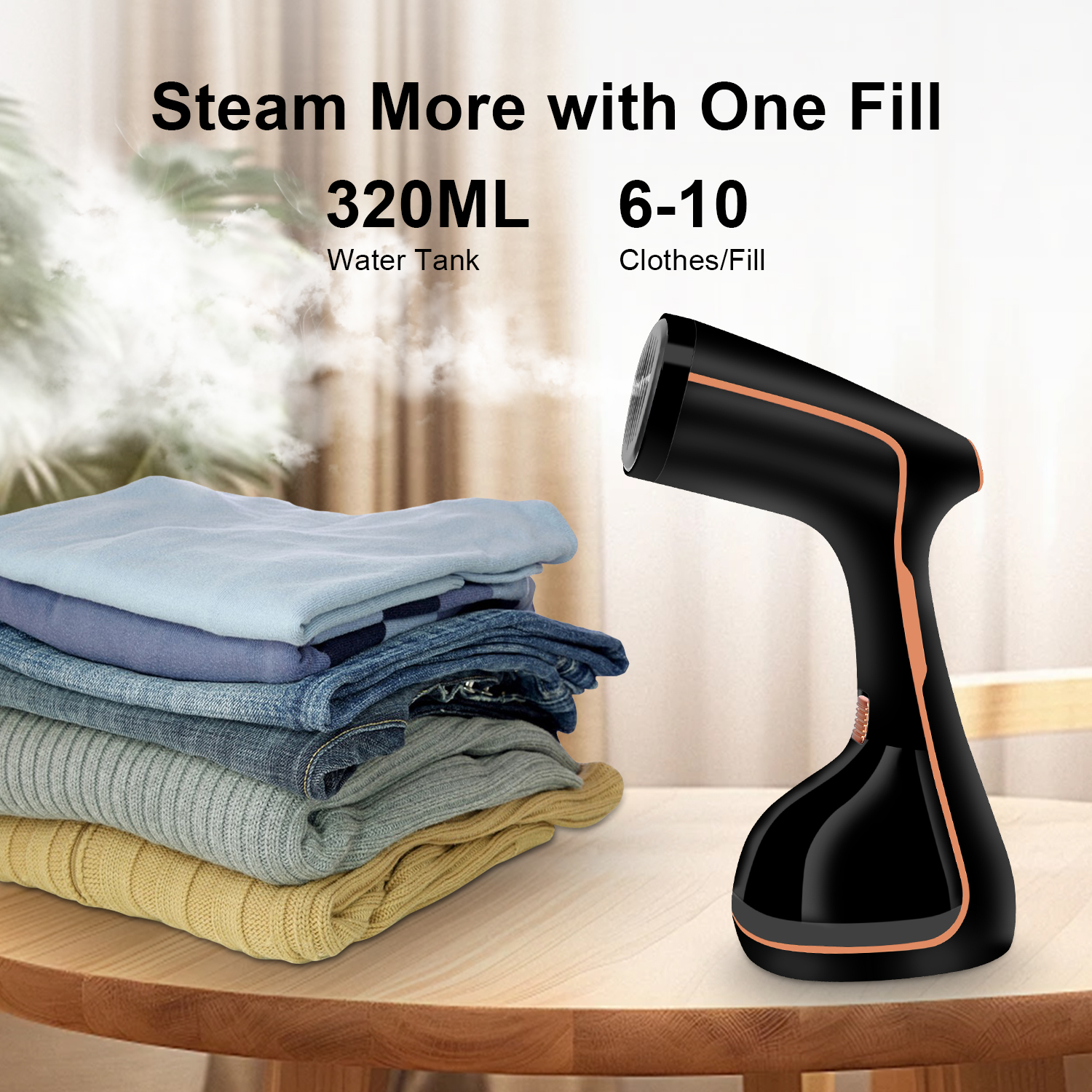 Steamer for Clothes, 1500W Fast Heat-up Clothes Steamer Handheld Garment Steamer with 3 Steam Settings, 320ml Water Tank with Cord, Portable Travel Steam Iron for Removes Wrinkle Safe on All Fabric