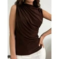 thumbnail image 4 of Women's Ruched Mock Neck Tank Top Slim Fit Work Casual Sleeveless Blouse Brown S, 4 of 8