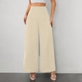 thumbnail image 2 of Comdrip Women's Pants Women's Loose Pleated Front Long Pants Wide Leg Trousers Solid Causal Dress Pants Women Beige L, 2 of 8