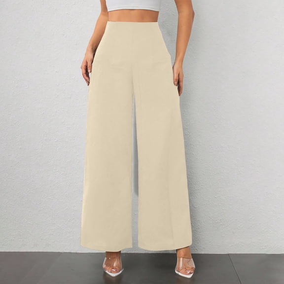 Women's Wide Leg Trousers, Draping Casual Work Pants, High Waist Flowy Palazzo Pants for Office, Commute, Daily Wear and Versatile Outfits Beige L