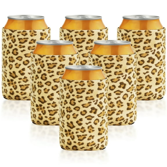 BAGnoREGio 6-Pack Velvet 12oz Beer Can Insulator Sleeve, Neoprene Insulated Soda Can  Cooler (Leopard)