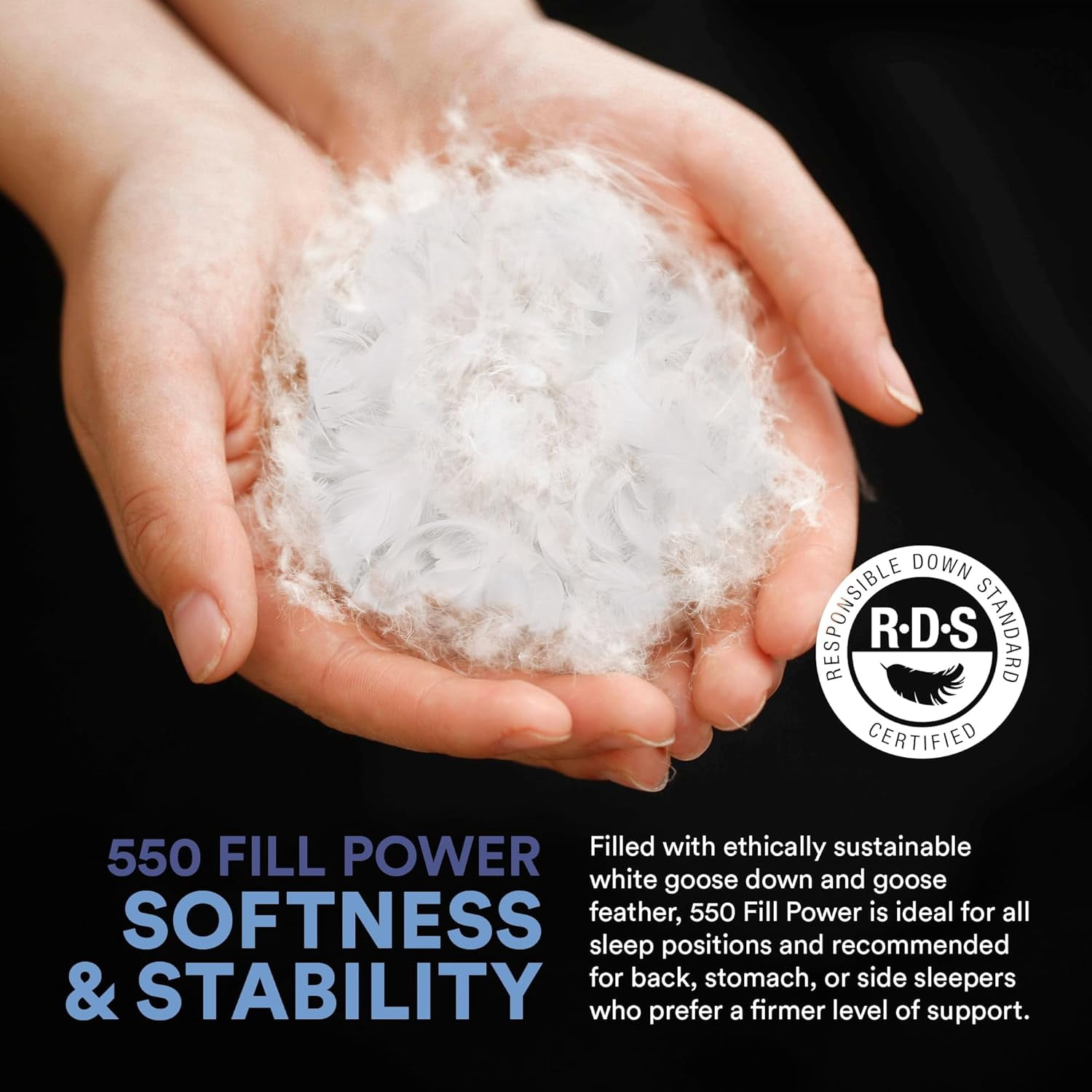 Goose Down Feather Pillow for Side Sleepers 50/50 Blend, Set of 2, Super Standard Size