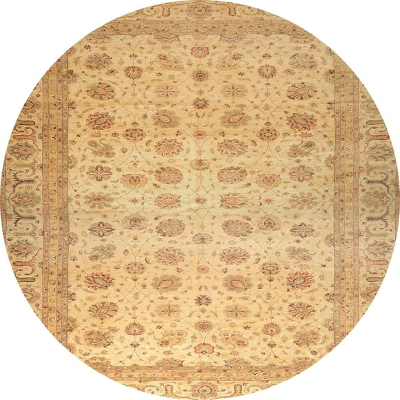 Ahgly Company Machine Washable Indoor Round Abstract Orange Area Rugs, 8' Round