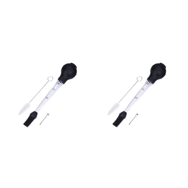 Inteprter Bomba de condimentos, jeringa de sabor, cuentagotas de aceite, accesorios para barbacoa, comida de pollo de pavo de larga duración, Negro 2Conjunto