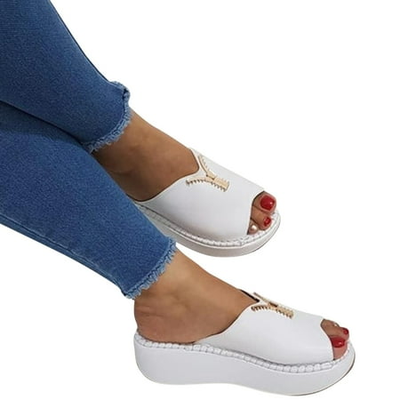 

Cathalem Wedges Shoes Women Sandals Comfort With Elastic Ankle Strap Casual Bohemian Beach Shoes Womens Leopard Fuzzy Slippers White 6.5
