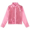 thumbnail image 2 of iixpin Kids Boys Sparkly Long Sleeves Sequins Button Down Shirt Tops Jazz Hip Hop Fancy Dance Performance Costume Pink 7-8, 2 of 7