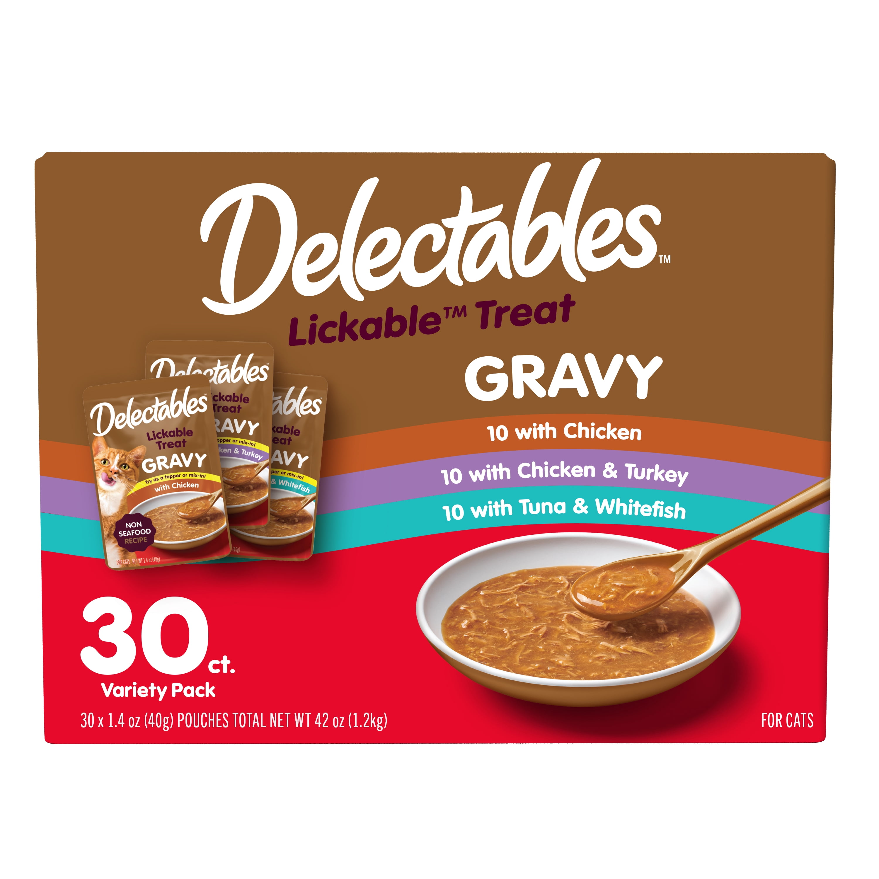 (2 pack) Delectables Gravy Variety Pack Lickable Cat Treats, 1.4-oz pouch, 30 count