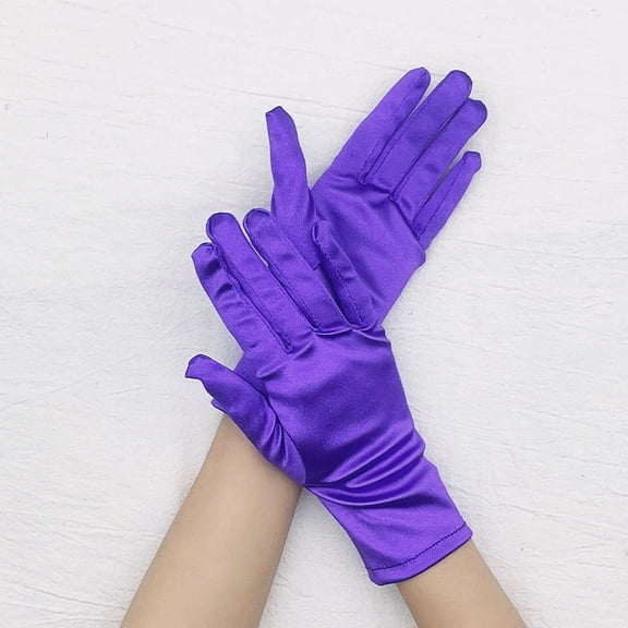 Zhuge Women's Wrist Length Short Satin Gloves, Adult Opera Gown Gloves for Wedding & Party, Dark Purple