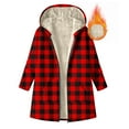 thumbnail image 6 of Plaid Hooded Jackets for Womens Sherpa Fleece Lined Long Jacket Winter Plush Thermal Long Sleeve Zipper Active Coats, 6 of 7