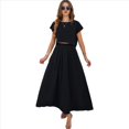 thumbnail image 1 of Conjunto de Falda de Verano para Mujer, 2 Piezas, Top de Corta, Cintura Elástica, Vestido con Bolsillos, Negro, Talla L, 1 of 9