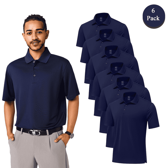 Zfeel Men's Performance Polo Shirt, Breathable Dry Fit Fabric, UV-Resistant, Pack of 6, Navy, S