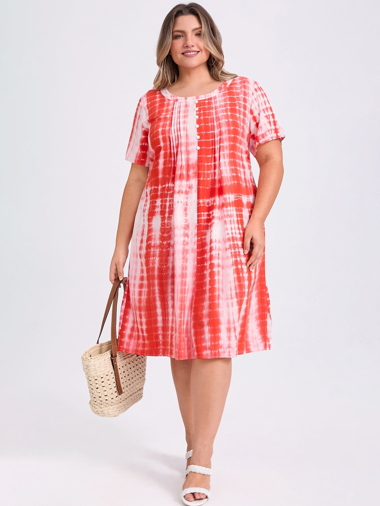 DARING DIVA Plus Size Tie Dye Summer Short Sleeves Dress 1X Orange