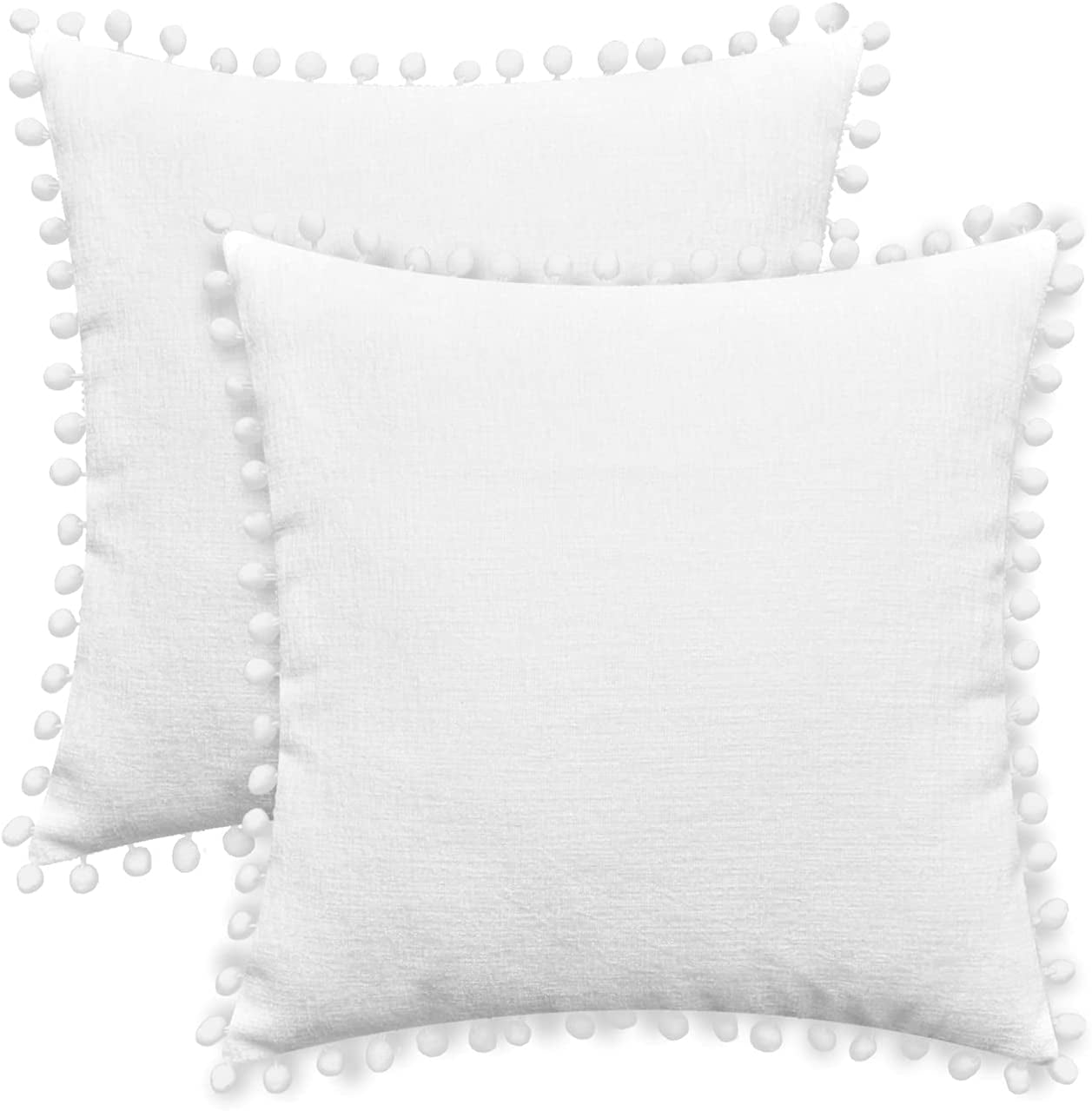 Chenille Solid Cushion Covers Throw Pillows Shells Pom Poms Home Sofa Car Decor 