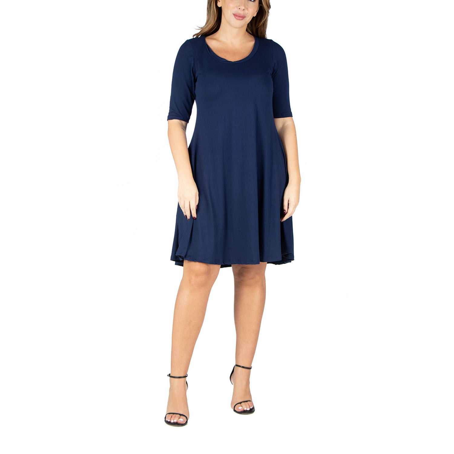 24seven Comfort Appare Elbow Sleeve Plus Size Knee Length Dress