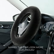 Auto Drive 1Piece Car Steering Wheel Cover Cozy Soft  Faux Fur Polyester Black - Universal Fit, 21SWC55