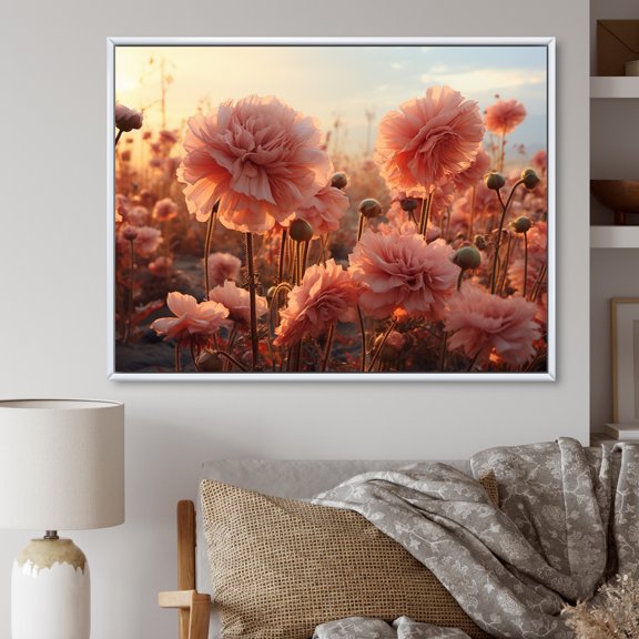 Designart "Carnations landscape III" Floral Floater Framed Wall Art Print
