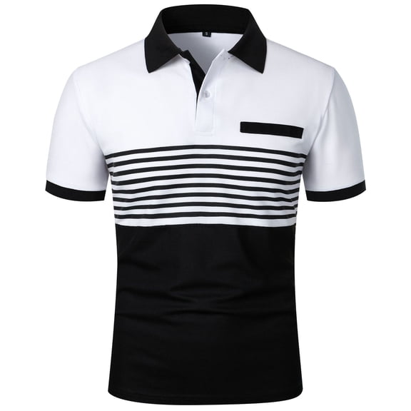 Golf Shirts for Men Striped Button Down Short Sleeve Casual Business Pullover Tops Fathers Day Gift