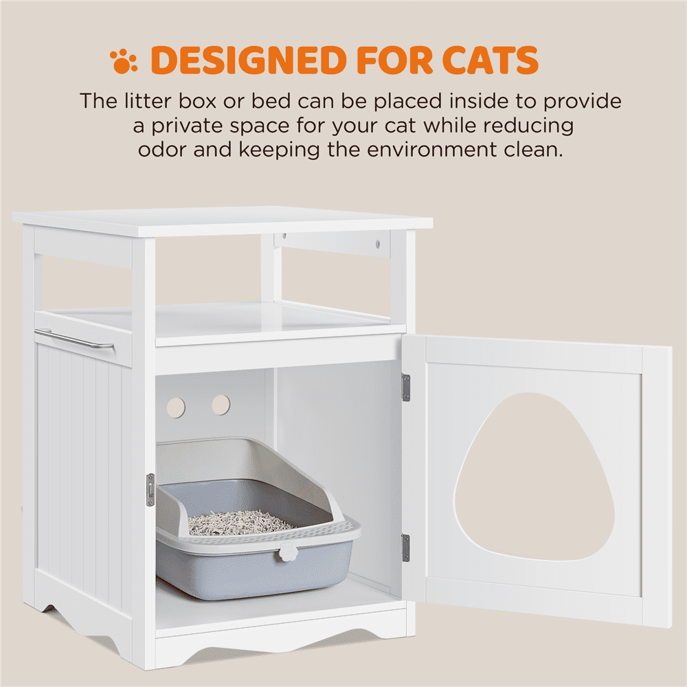 Yaheetech Indoor Wooden Cat Litter Box Enclosure with Open Shelf, White