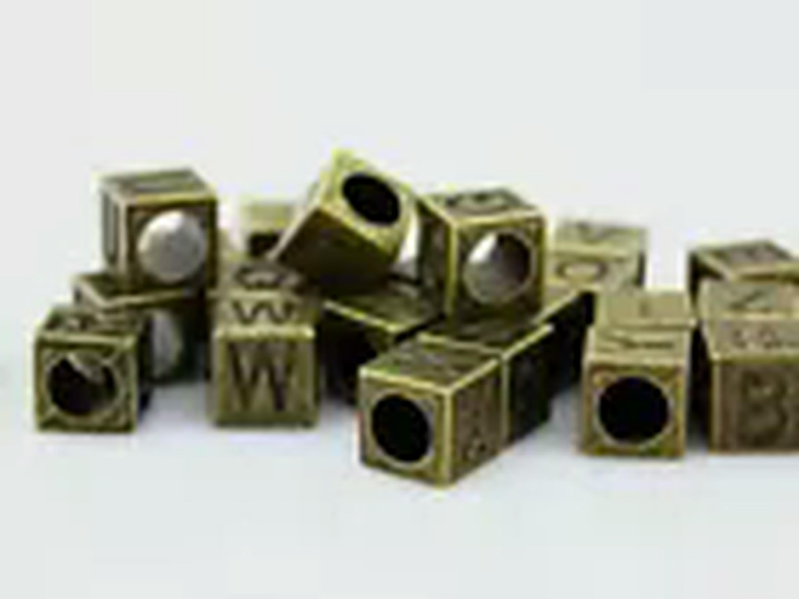 U8MO 130 Bronze Tone Alloy Alphabet Letter "A-Z" Cube European Charm Beads 7X7mm